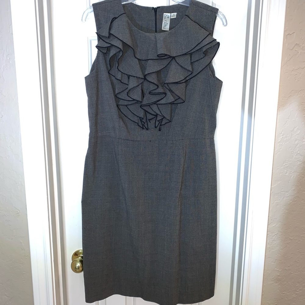 Emma & Michele Gray Ruffle Neck Midi Dress